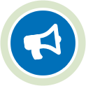 icon of a megaphone with a blue and green background