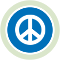 icon of a peace sign with a blue and green background