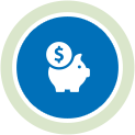 icon of a piggy bank with a blue and green background